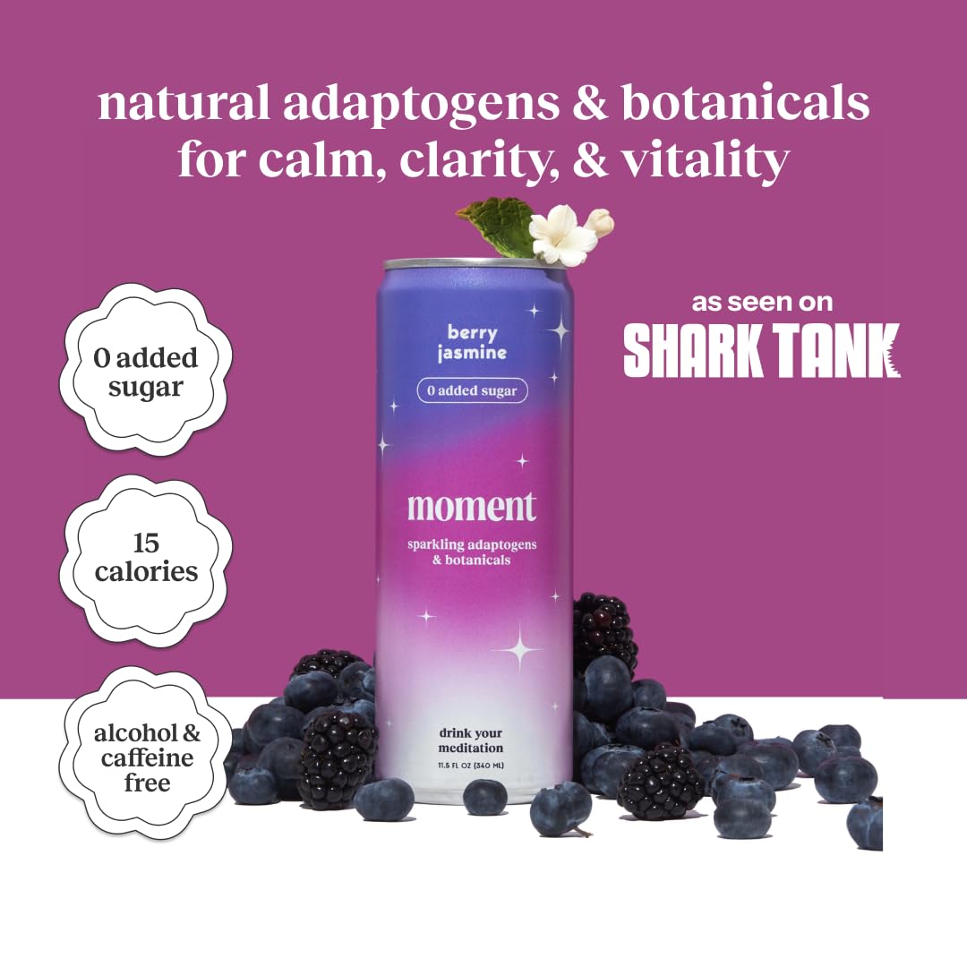 Drink Your Meditation Moment l-theanine and ashwagandha bottle signals adaptogen support for mood balance.