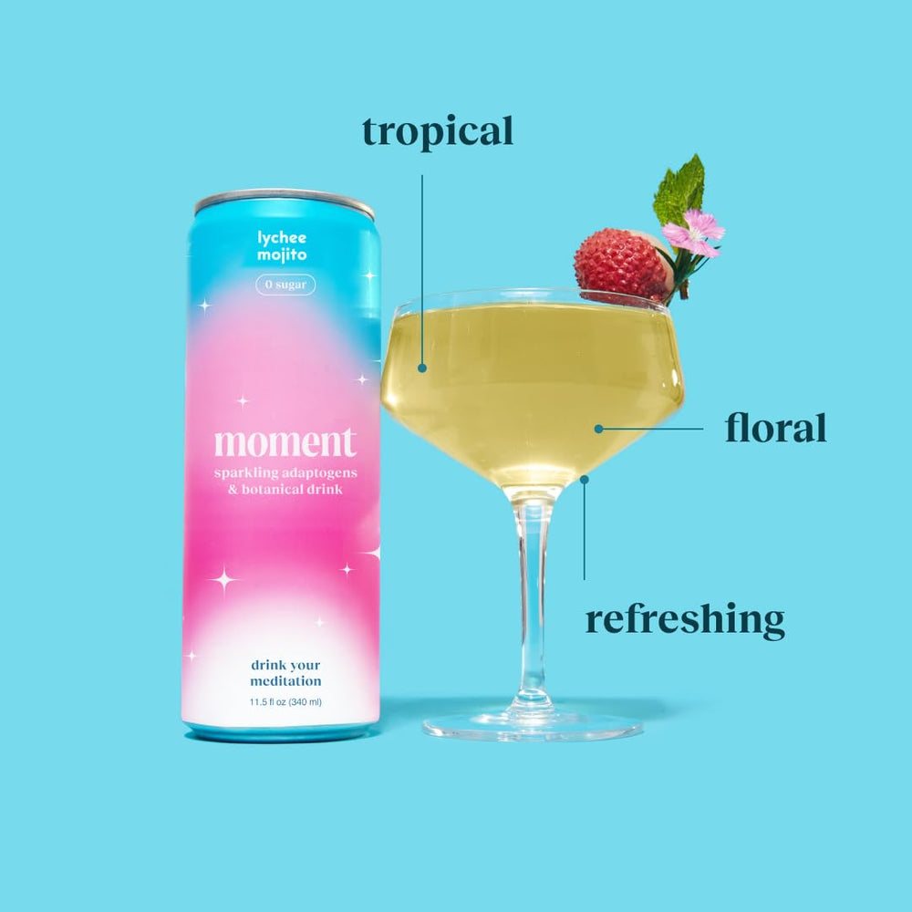 Sparkling lychee close-up in Moment Mocktails for alcohol-free refreshment.