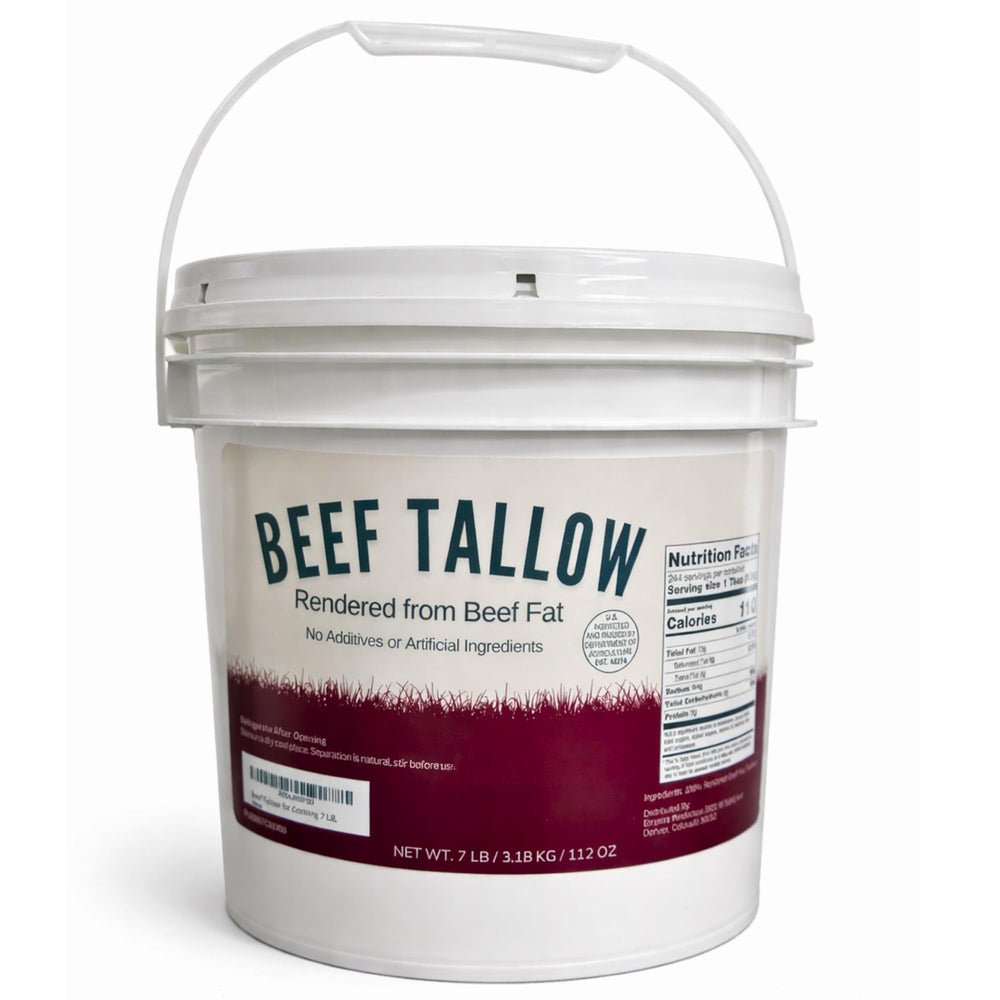 Drip Co Beef Tallow bulk pail with safety seal for secure storage.