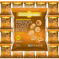 Drizzilicious Mini French Toast rice cakes ready to snack on the go, convenient and portable.