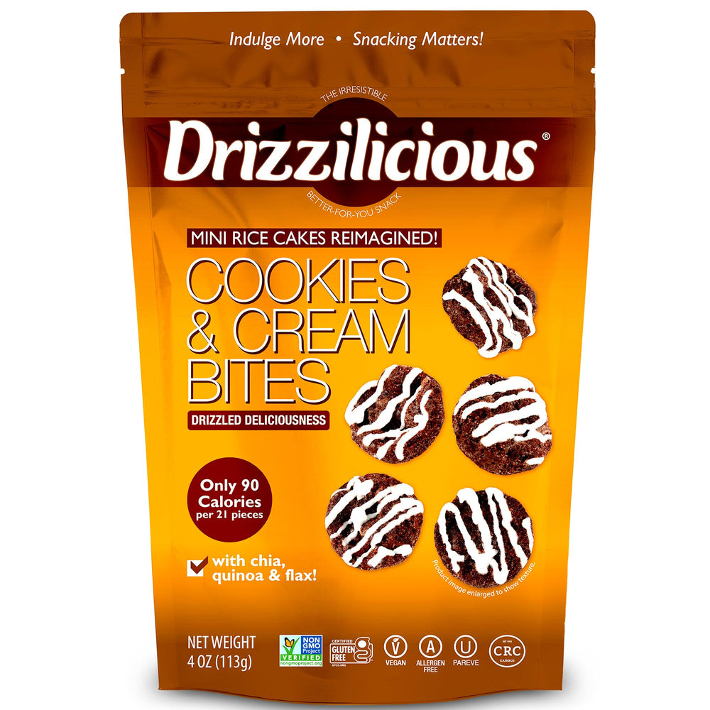 Drizzilicious mini rice cakes Cookies & Cream pack for on the go energy
