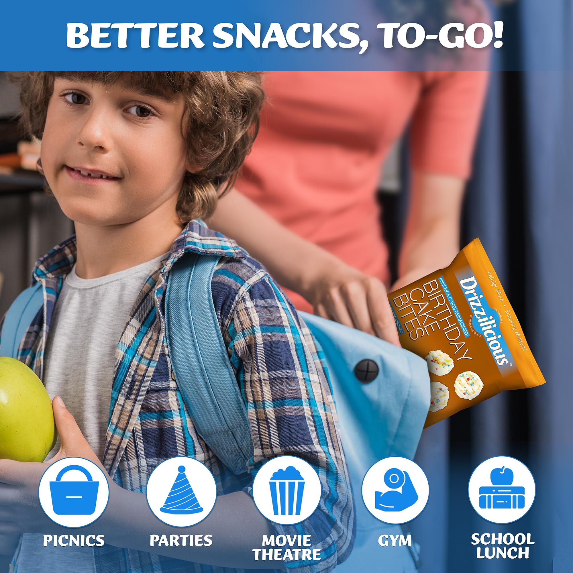 Drizzilicious mini rice cakes on-the-go portion for quick treating.