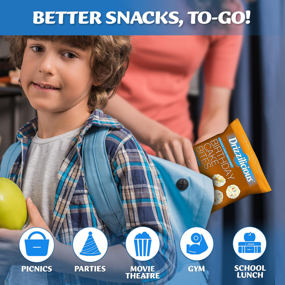 Drizzilicious mini rice cakes on-the-go portion for quick treating.
