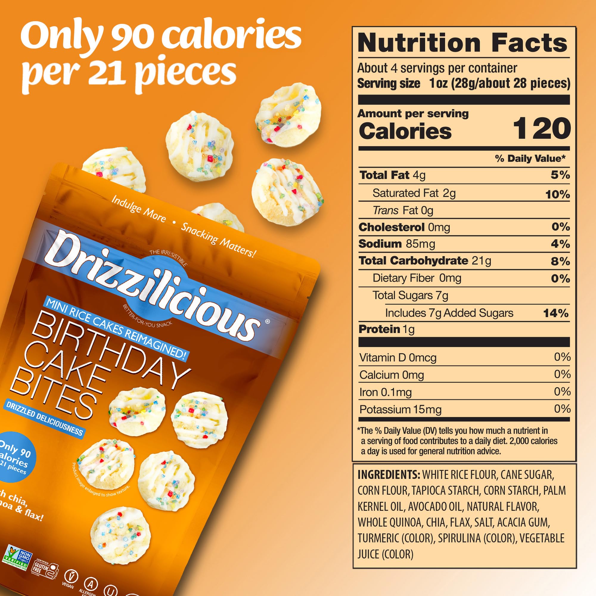 Drizzilicious mini rice cakes white chocolate drizzle gluten-free vegan snack.