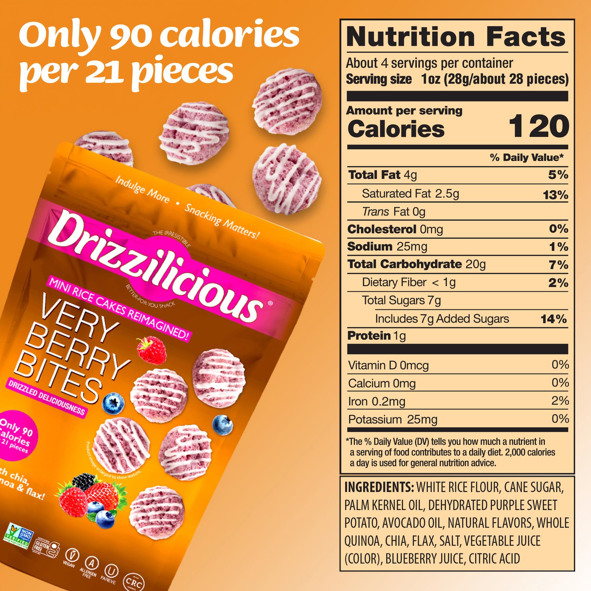 Drizzilicious Mini Very Berry closeup—crunchy bites with berry drizzle, perfect bite-sized treat