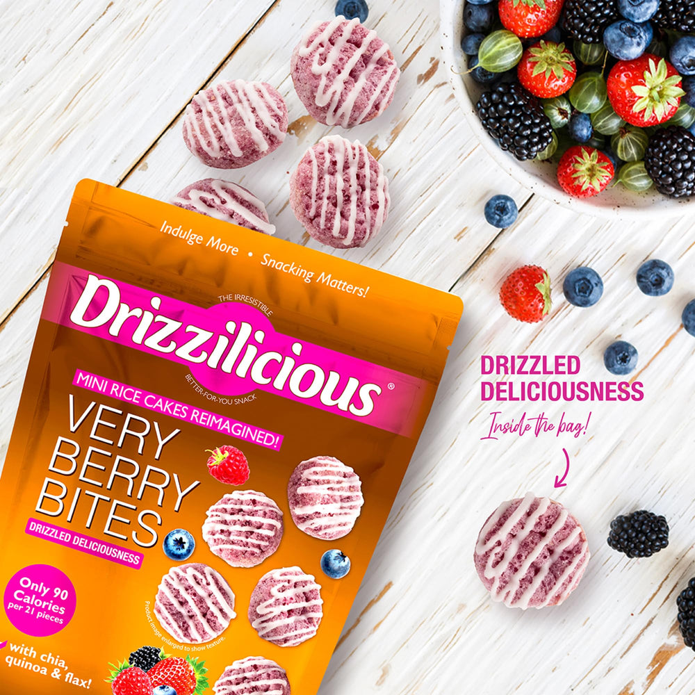 Drizzilicious Mini Very Berry gluten-free label view—confident snacking