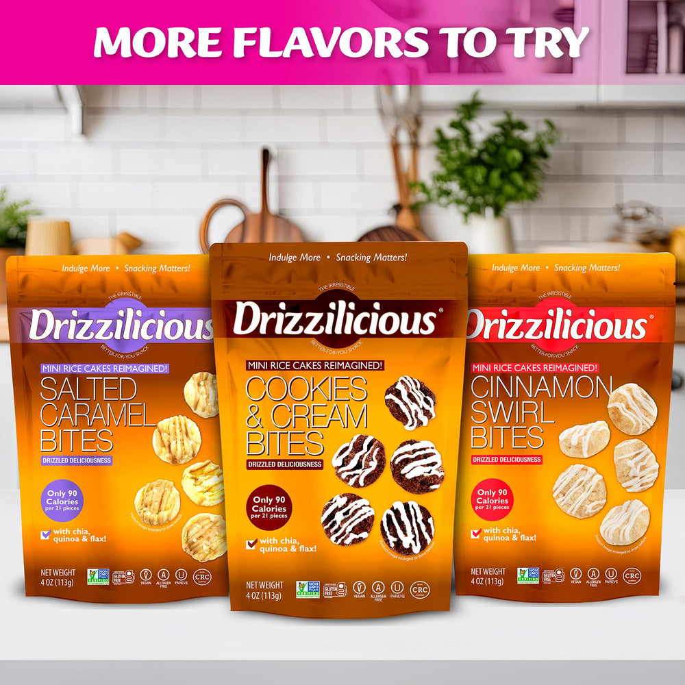 Drizzilicious Mini Very Berry portion view—21 pieces, only 90 calories