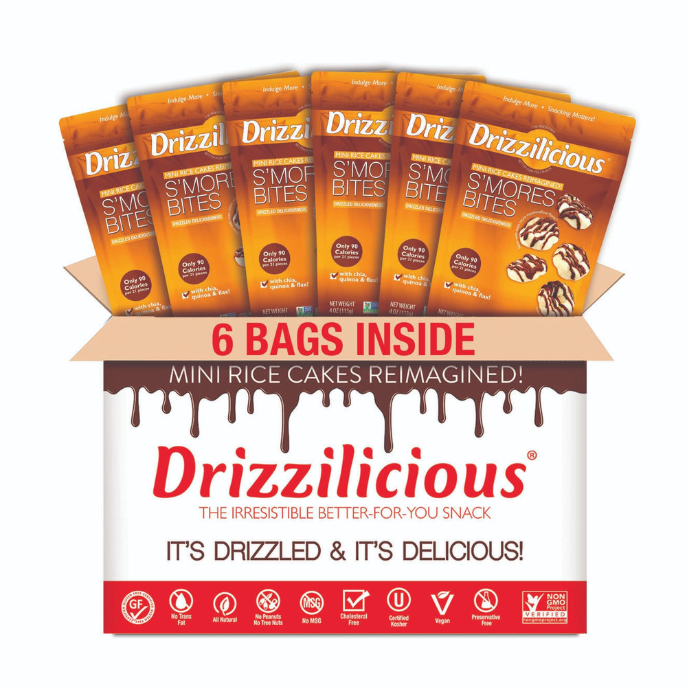 Drizzilicious packaging highlights gluten-free, vegan, allergen-free status.