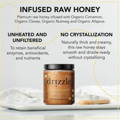 DRIZZLE Cinnamon Spiced Raw Honey label with kosher certification