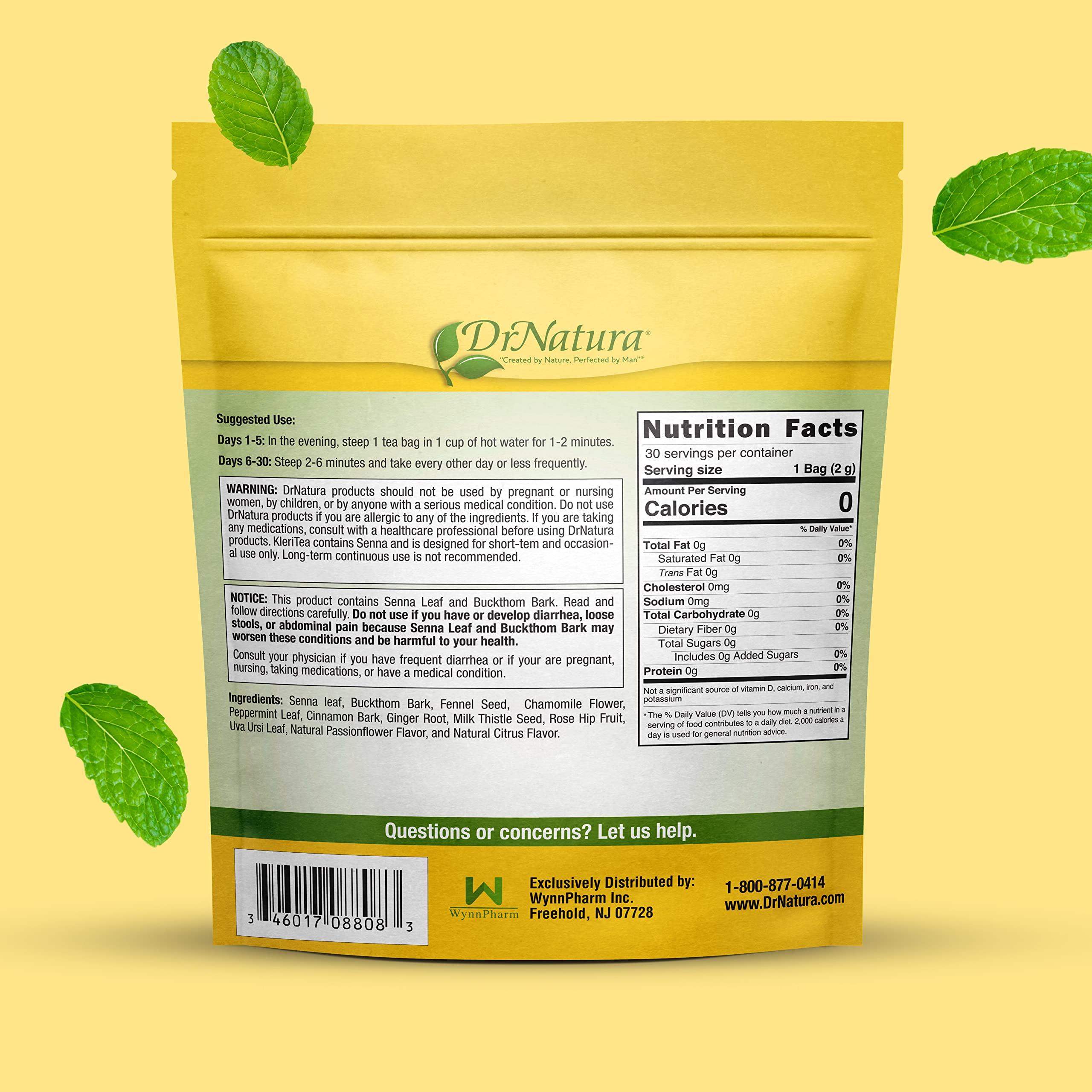 DrNatura KleriTea packaging box showcases all-natural herbal blend