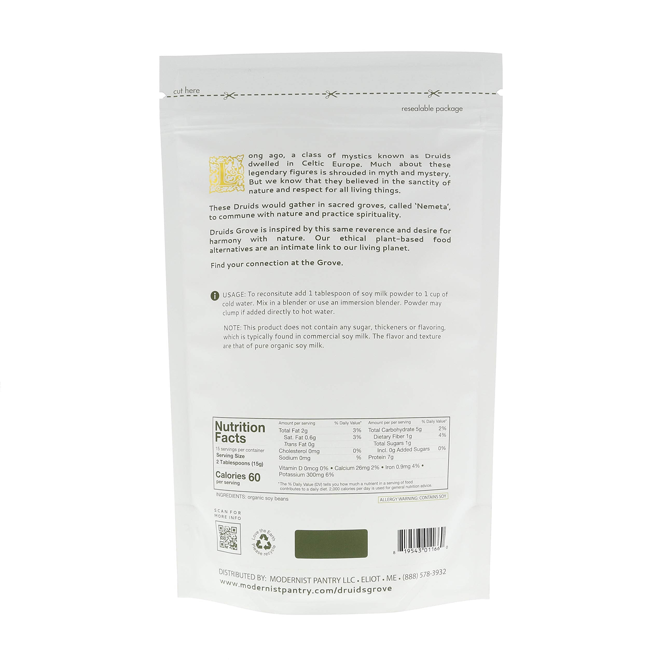 Druids Grove soy milk powder blending with water to form milk