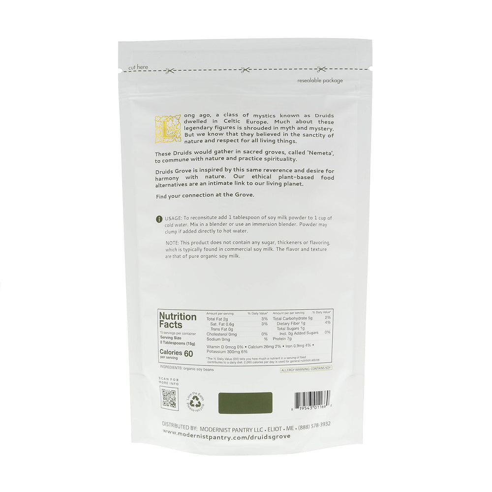 Druids Grove soy milk powder blending with water to form milk