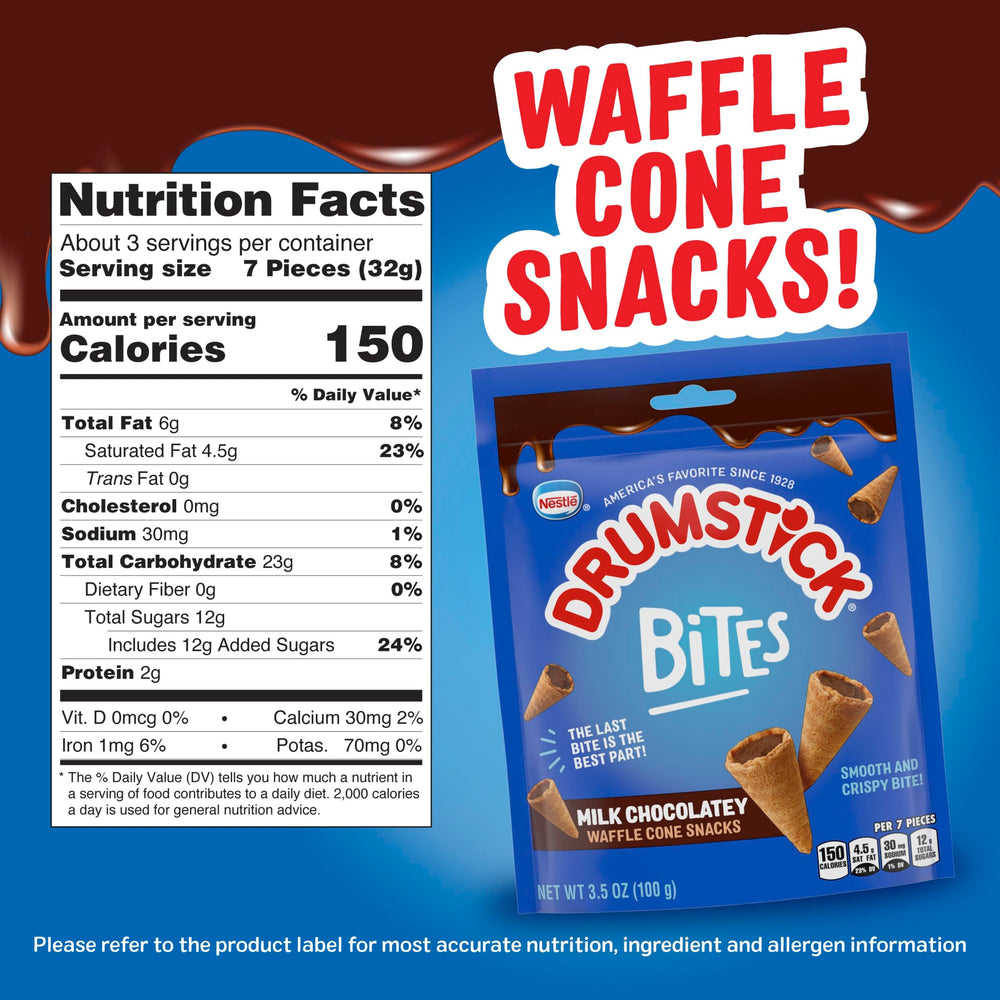 Drumstick Bites close-up showcases chocolatey nugget and crisp cone for quick indulgence