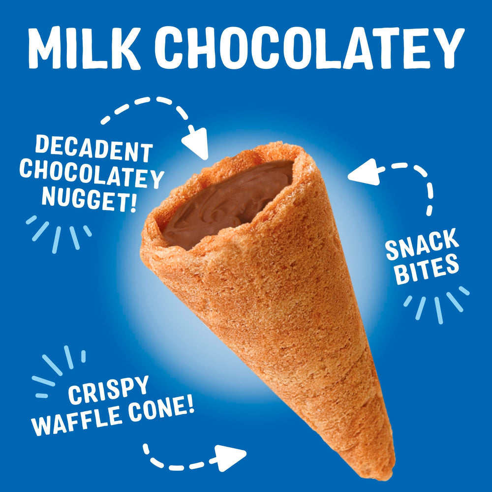 Drumstick Bites in hand, a handheld on-the-go treat with chocolatey crunch