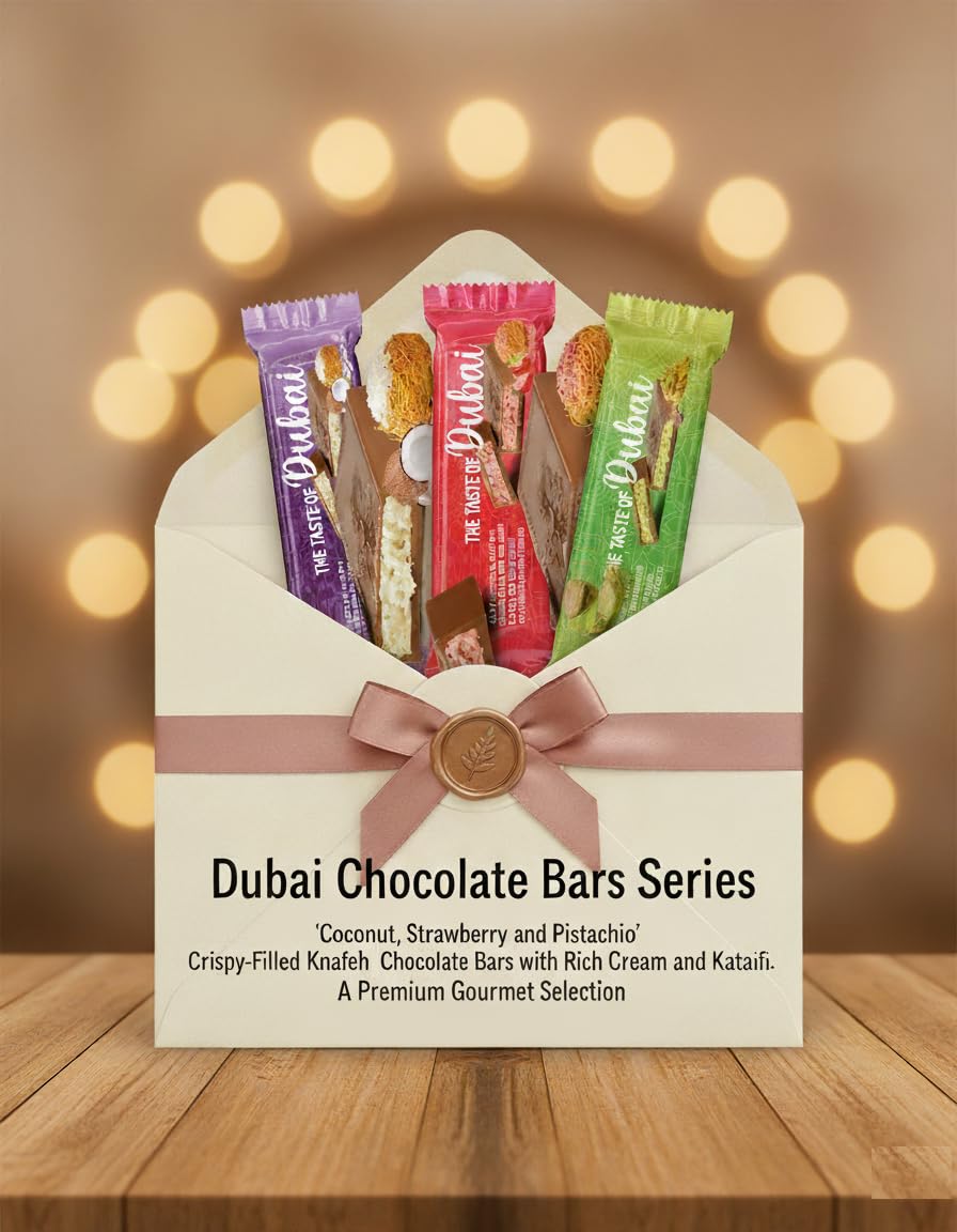 Dubai Chocolate Bar Variety ready-to-share serving suggestion on a dessert plate.