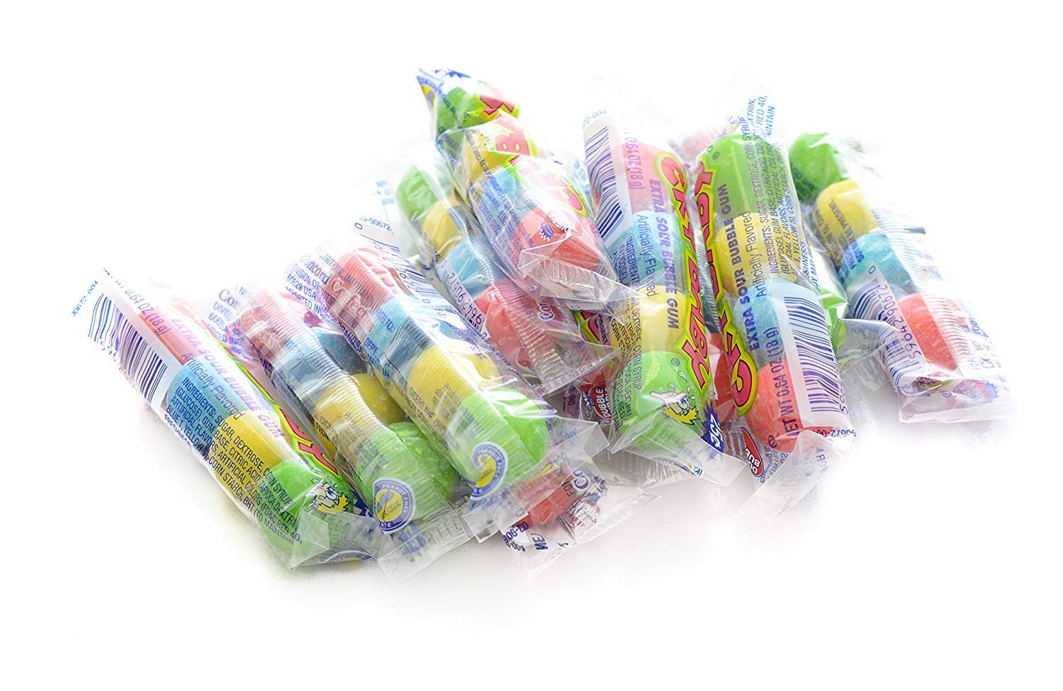 Dubble Bubble Cry Baby Extra Sour Tube closeup emphasizes chewy tang and bold flavor.