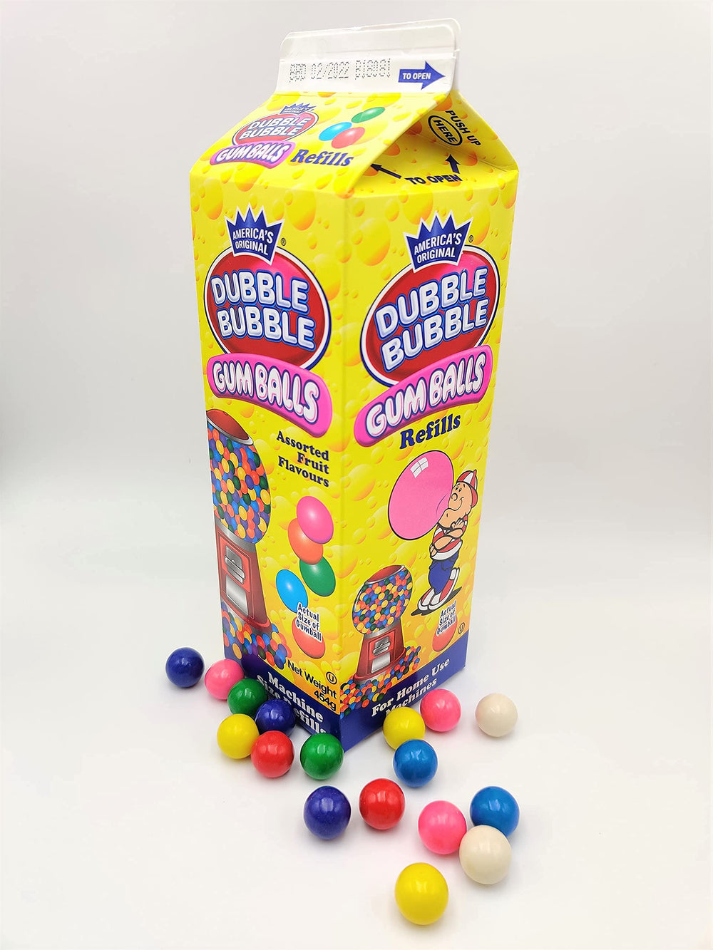 Dubble Bubble gumballs stacked on a table signaling value.