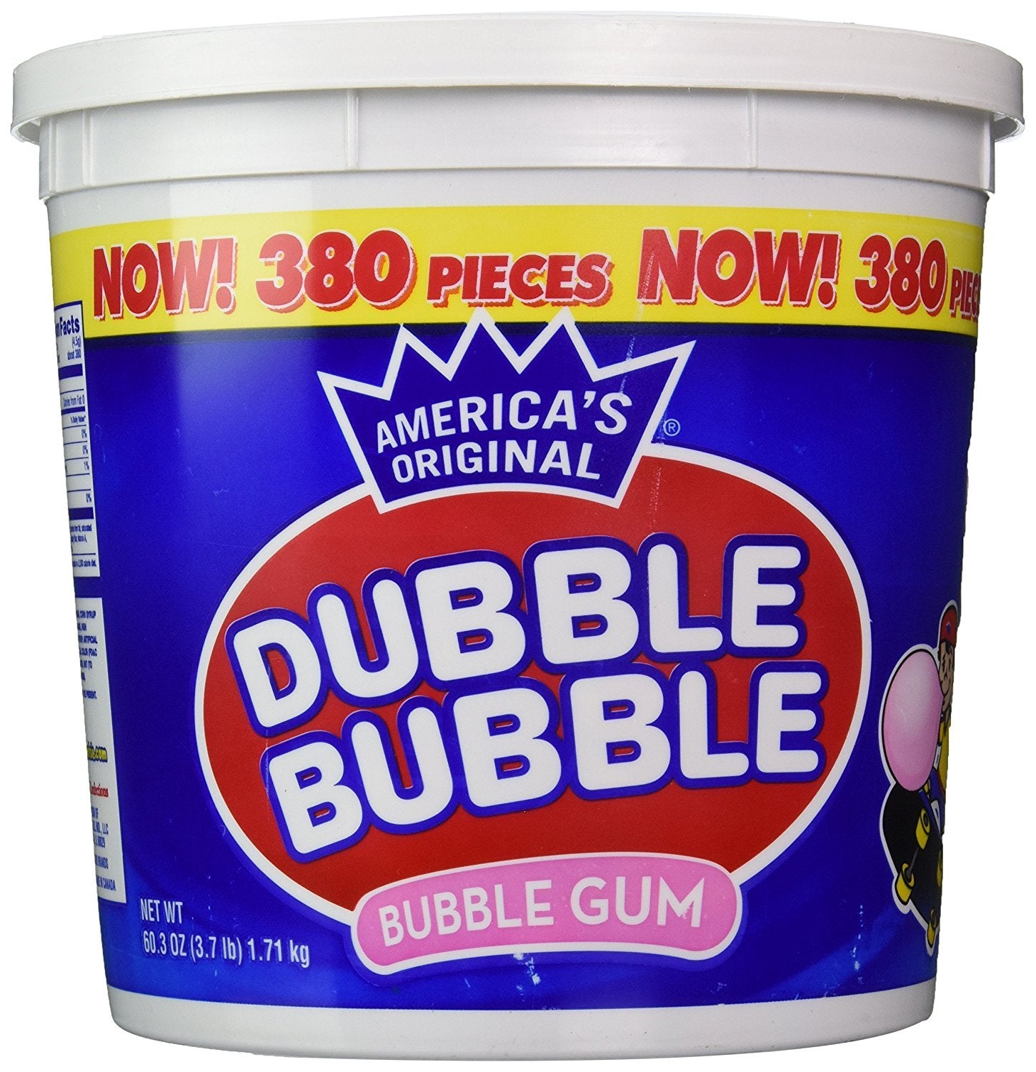 Dubble Bubble original flavor gum pieces in a 380-count tub, ideal for sharing.