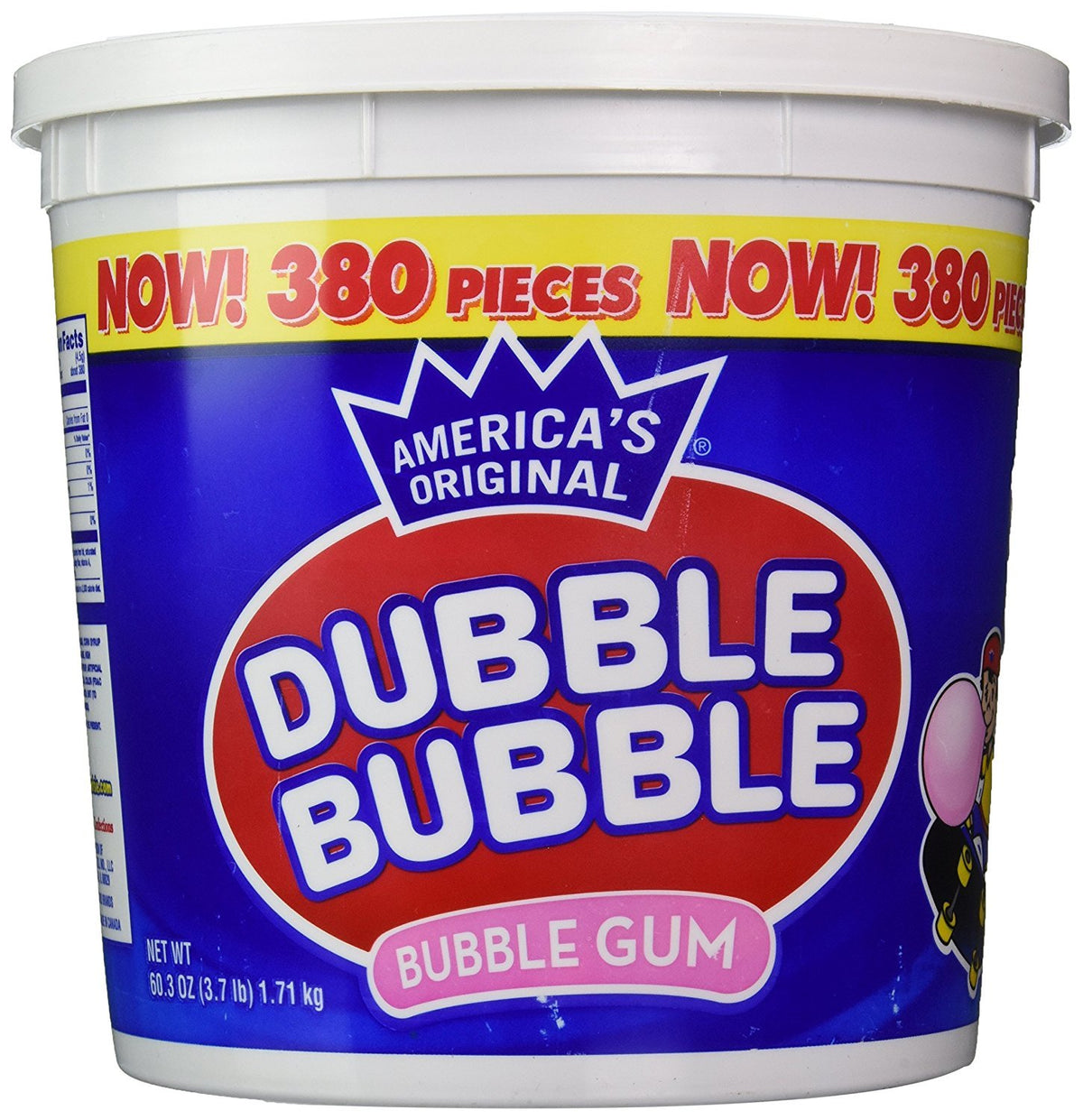 Dubble Bubble original flavor gum pieces in a 380-count tub, ideal for sharing.