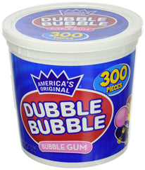 Dubble Bubble original gum tub with 300 wrapped pieces for sharing.