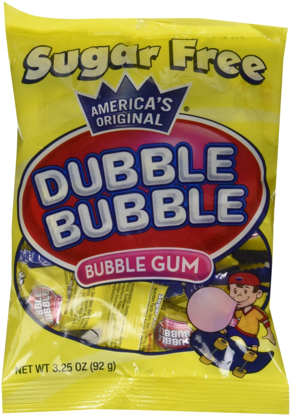 Dubble Bubble sugar-free packaging with 12-pack for on-the-go snacking