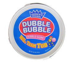 Open tub of Dubble Bubble for quick lunchbox treats.