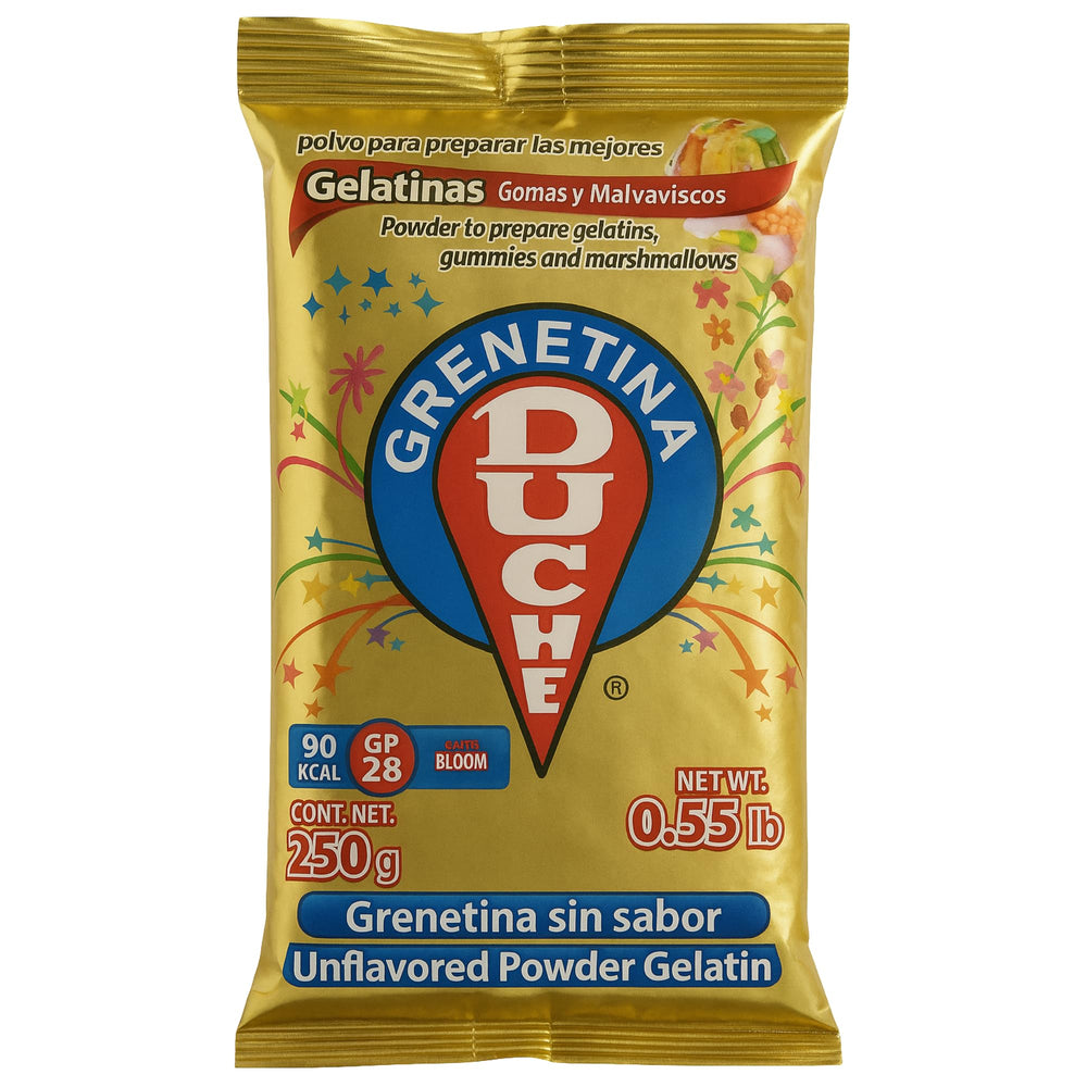 Duche unflavored gelatin 250g packaging ideal for desserts and gels