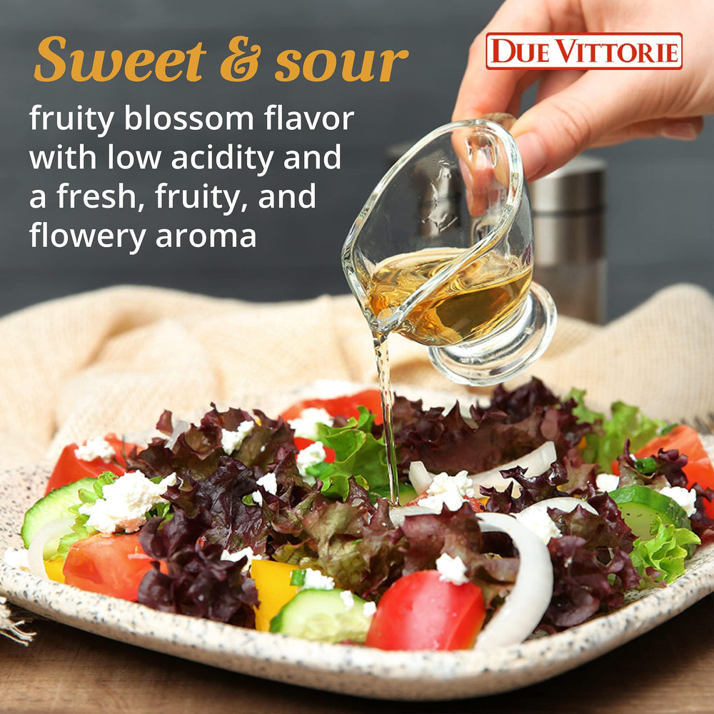 Due Vittorie Dolceto White Balsamic Dressing label close-up highlighting Modena heritage.
