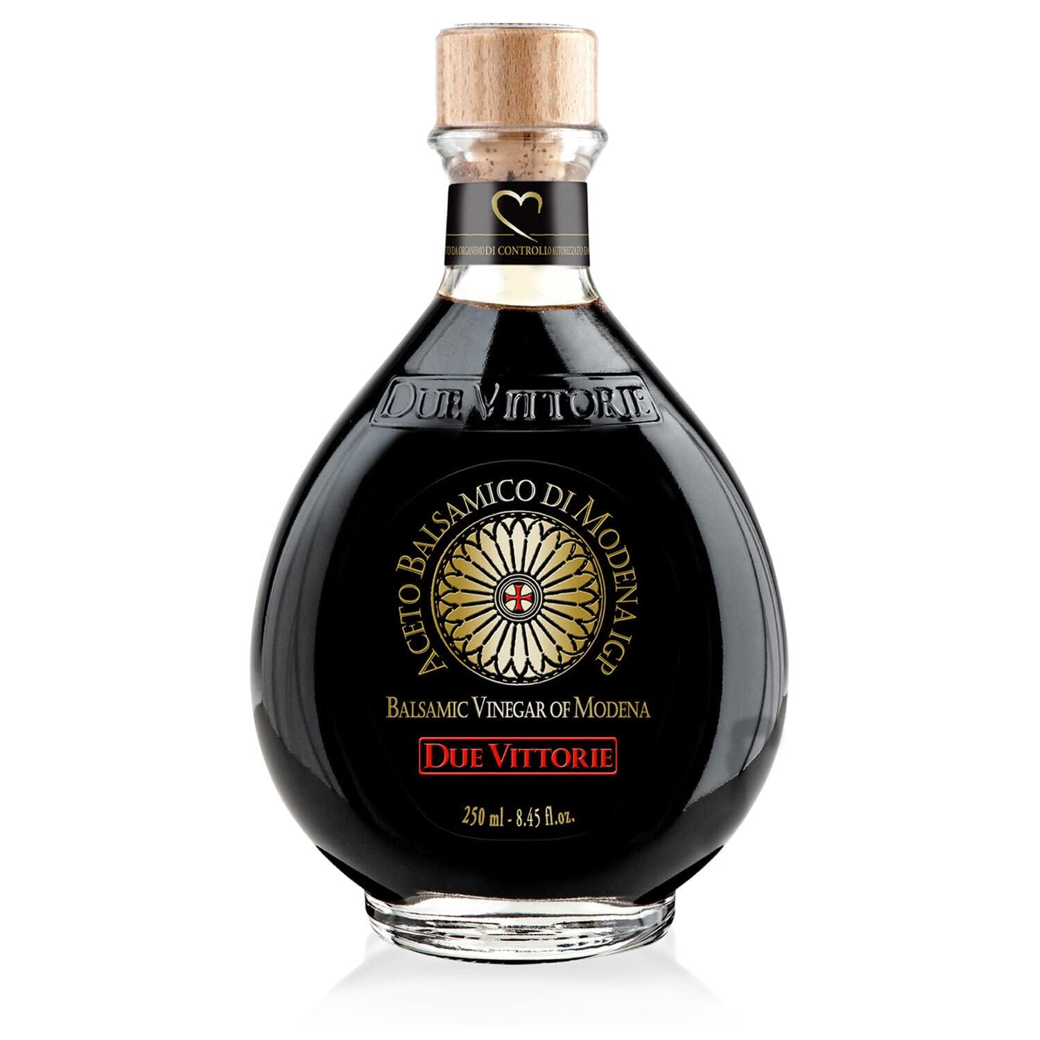 Due Vittorie Oro Gold balsamic bottle showcases premium quality and versatility.