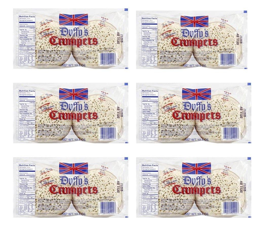 Duffy's Crumpets pack on plate, perfect for toasting to a golden finish.