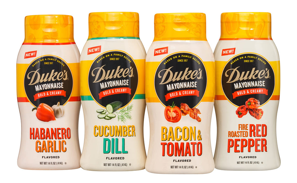 DUKE'S Bacon & Tomato Mayo serving dish suggests versatile dipping options.