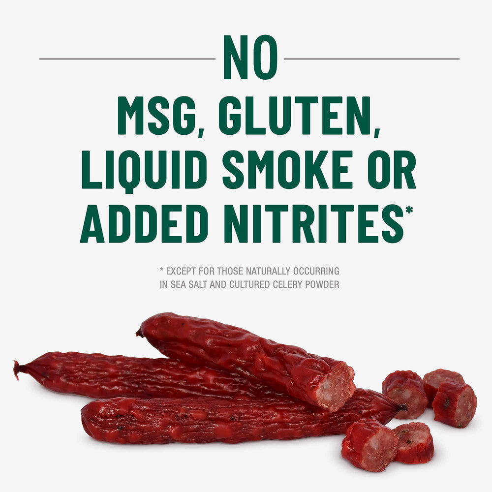 DUKE'S slow-dried sticks with no nitrites added in the packaging close-up.