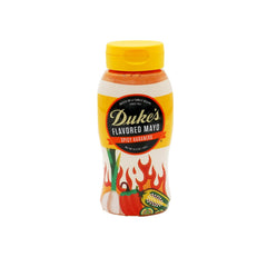 Duke's Habanero Garlic Mayo bottle on counter for bold flavor on sandwiches.