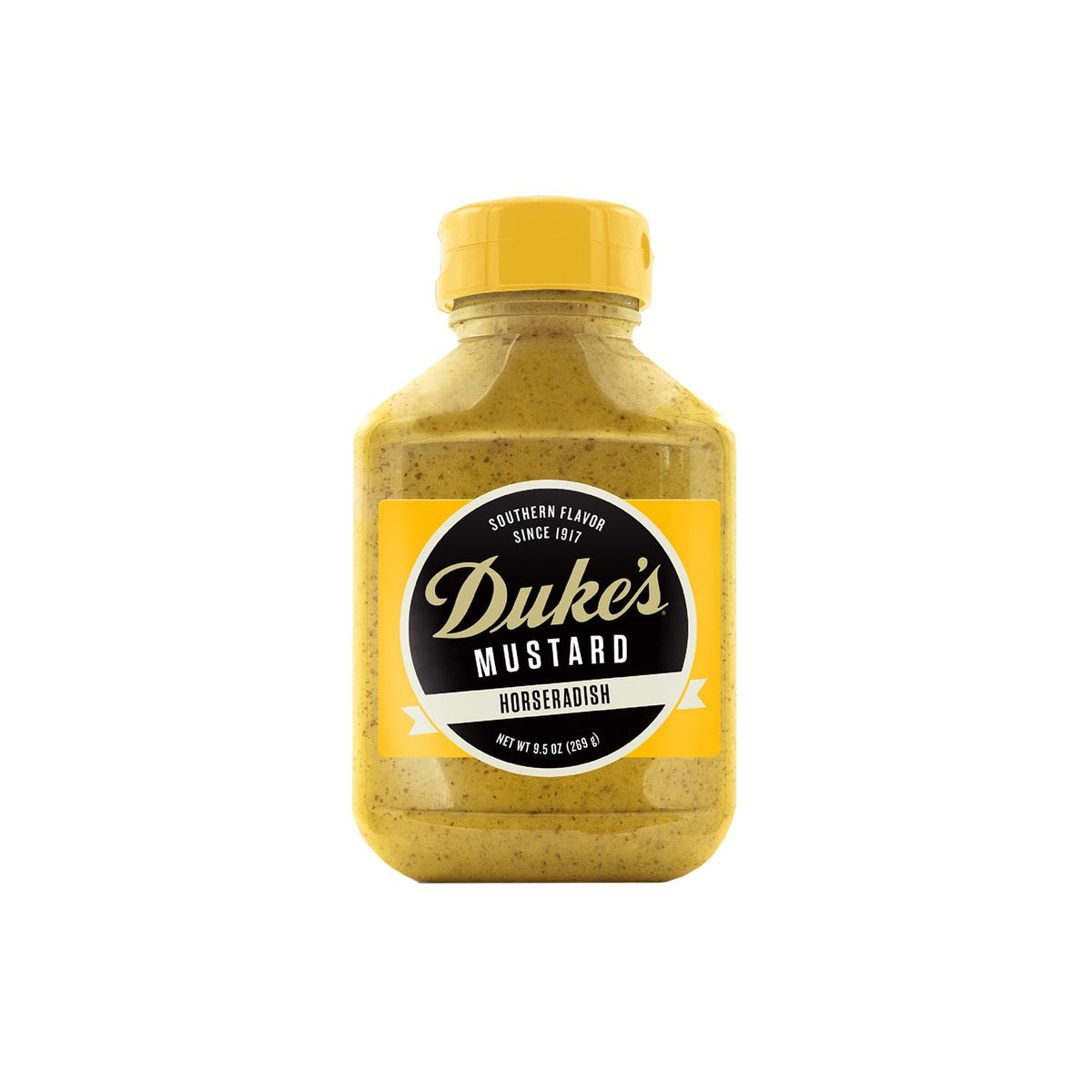 DUKE'S Horseradish Mustard bottle ready for bold sandwiches.