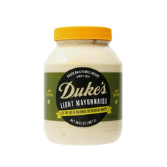 Duke's Light Mayonnaise jar front view with creamy spread