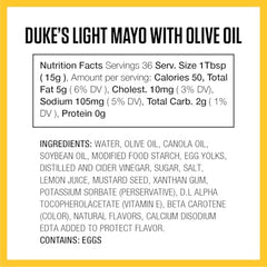 Duke's Light Mayonnaise being squeezed demonstrates easy, mess-free preparation.