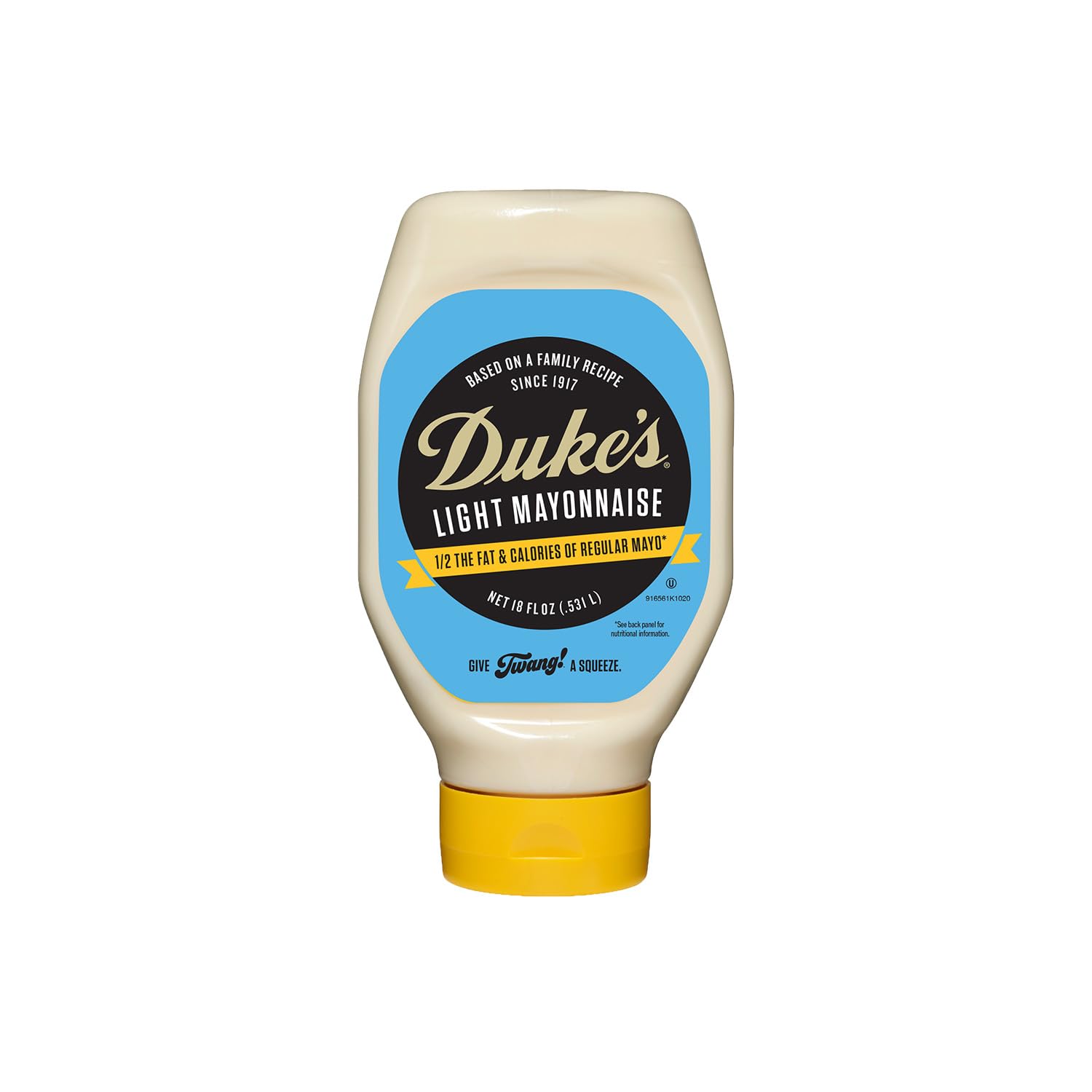 Duke’s Light Mayonnaise squeeze bottle closeup highlights creamy texture ideal for sandwiches