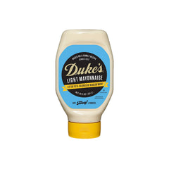 Duke’s Light Mayonnaise squeeze bottle closeup highlights creamy texture ideal for sandwiches