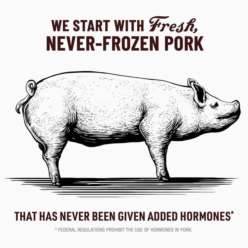 Close-up of ingredients label on Duke's pork sausages, gluten-free meat snack you can trust.
