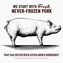 Close-up of ingredients label on Duke's pork sausages, gluten-free meat snack you can trust.