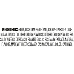 DUKE'S Pork Original Smoked Shorty Sausages ingredients close-up with parsley and garlic.