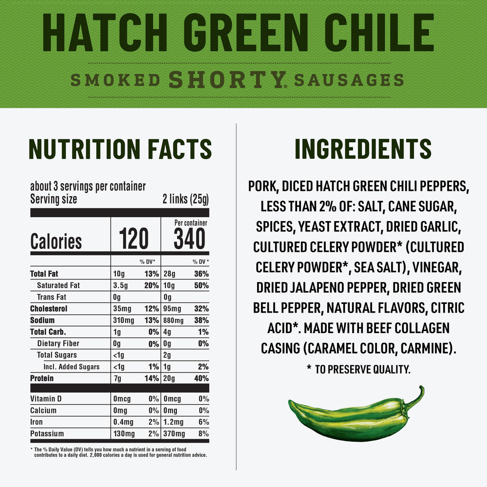 Duke's Shorty Hatch Green Chile pack, smoky heat in a bite