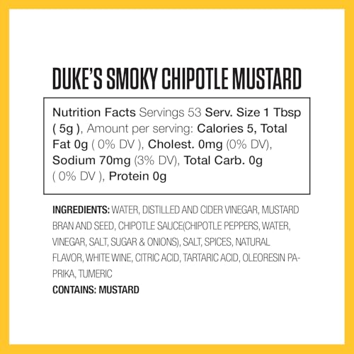 Duke's Smoky Chipotle Mustard jar close-up shows rich color and spice.