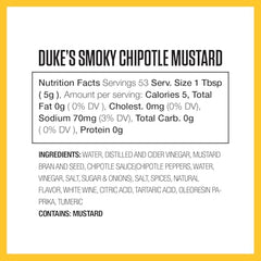 Duke's Smoky Chipotle Mustard jar close-up shows rich color and spice.