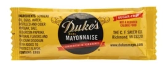 Dukes Sugar Free Mayonnaise Packets arranged for on-the-go meals.
