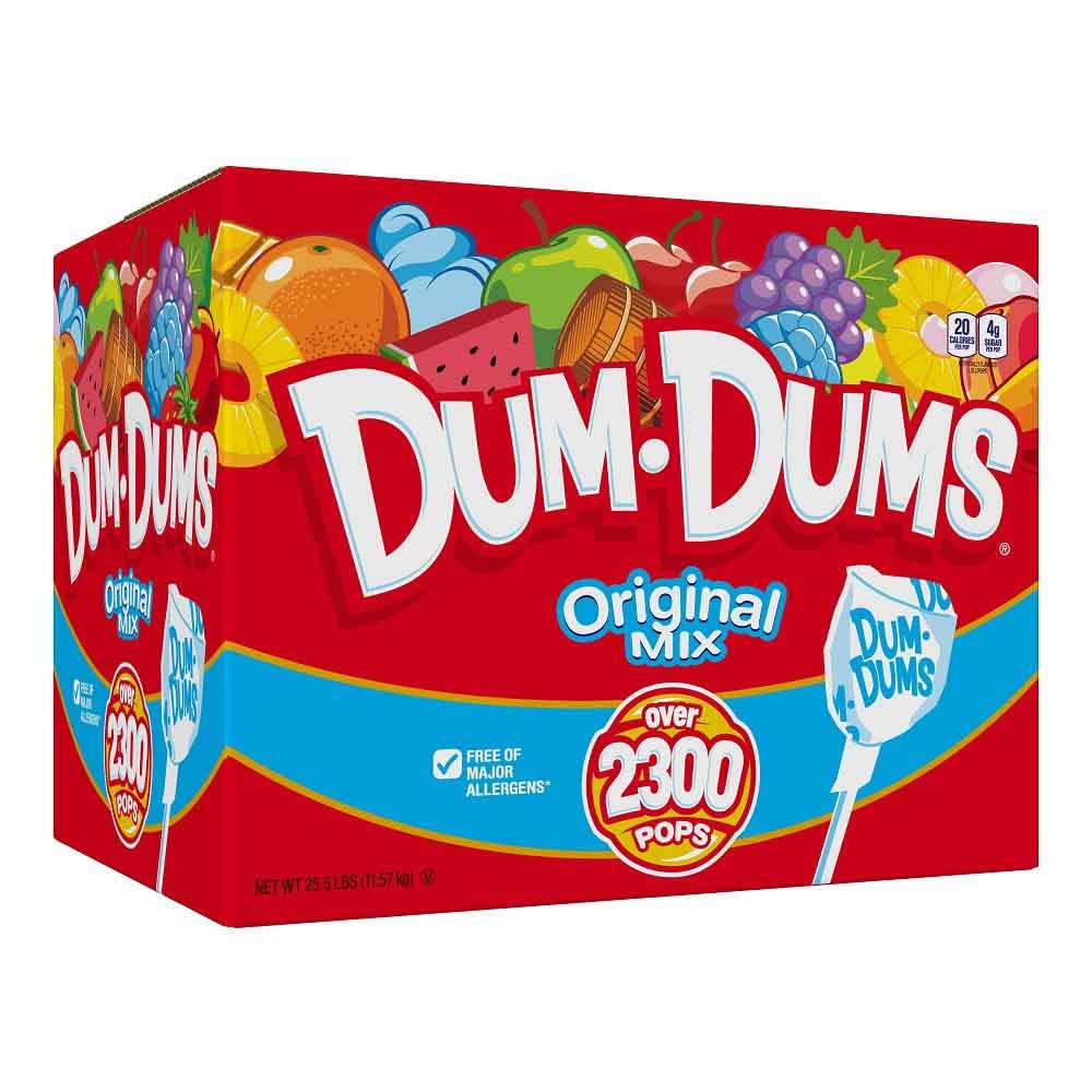 Dum Dums original mix 2300-count box ready for bulk sharing at parties