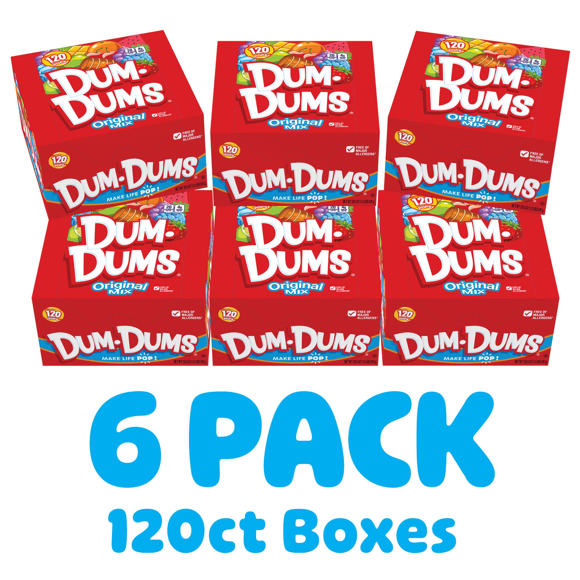 Dum Dums gluten-free and OU Kosher labeling on packaging.