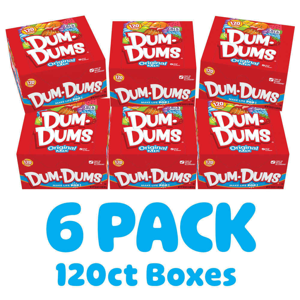 Dum Dums gluten-free and OU Kosher labeling on packaging.