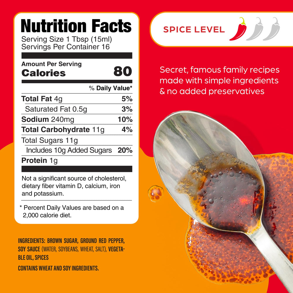 Dumpling Daughter spicy sweet soy label closeup emphasizes premium ingredients