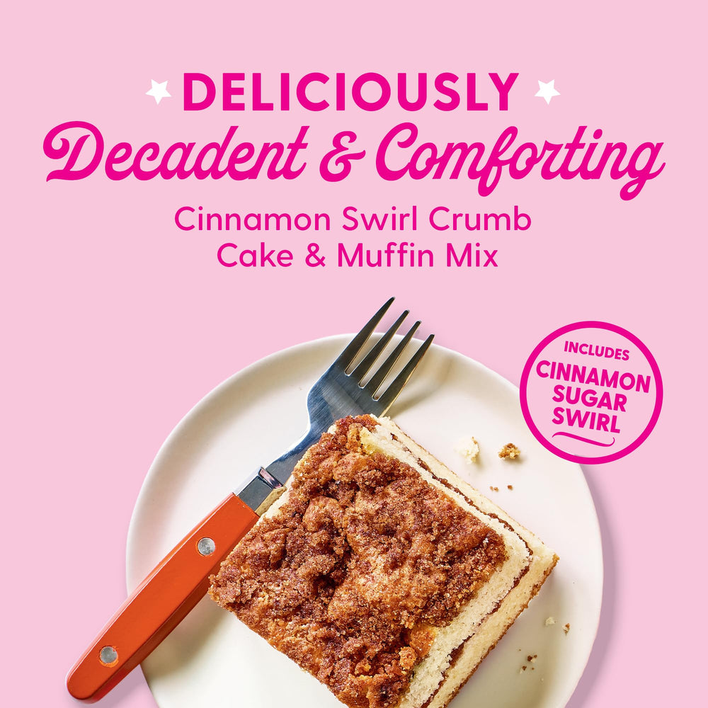 Cinnamon sugar swirl crumb cake mix packaging shown